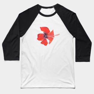 Red Hibiscus Tropical Watercolor Illustration Baseball T-Shirt